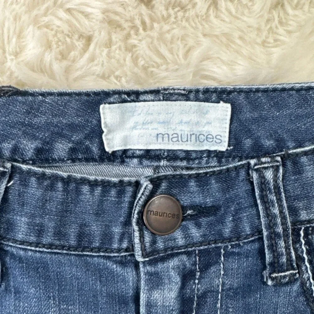 Maurices Low Waist Denim Shorts 11/12 (W33 Inseam 2) Blue Embroidered Juniors